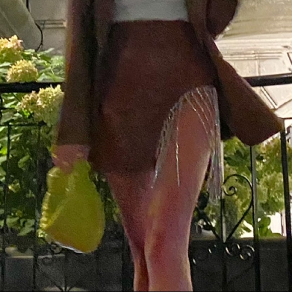 Brown leather mini skirt with embellished rainfall crystals size Small - Picture 1 of 4